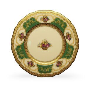 Black Knight Dolly Varden Green Gold Trim Dessert Plate 6" Scalloped Edge